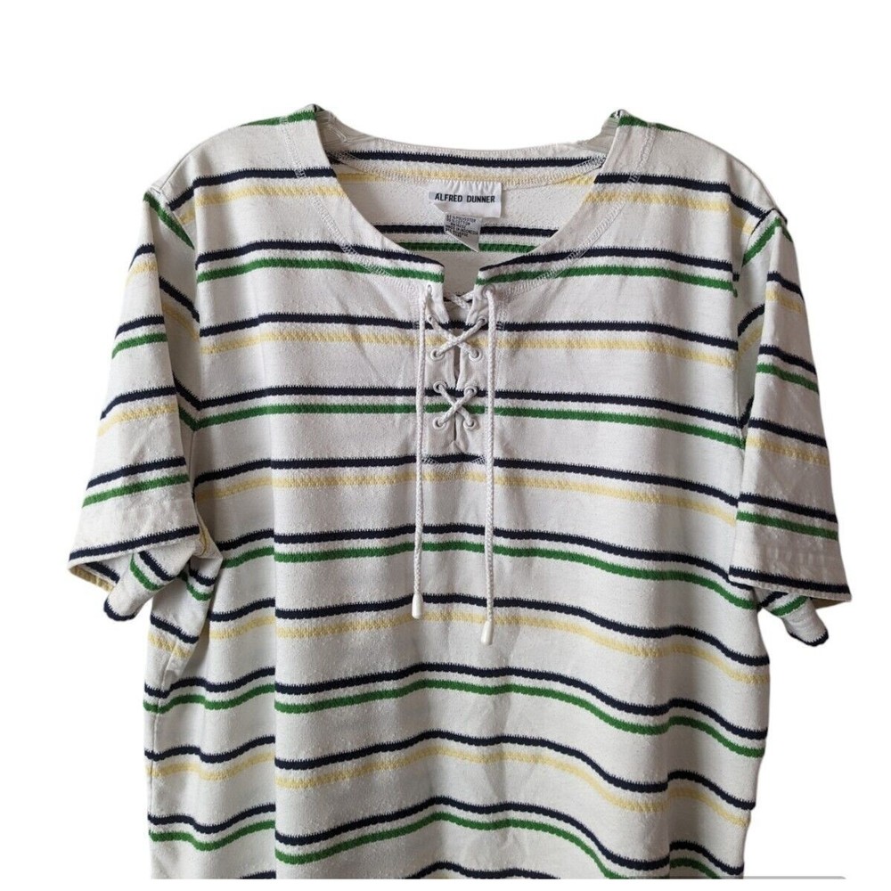Alfred Dunner Women’s Large Short Sleeve Multi-Color Casual Top Cross tie detail